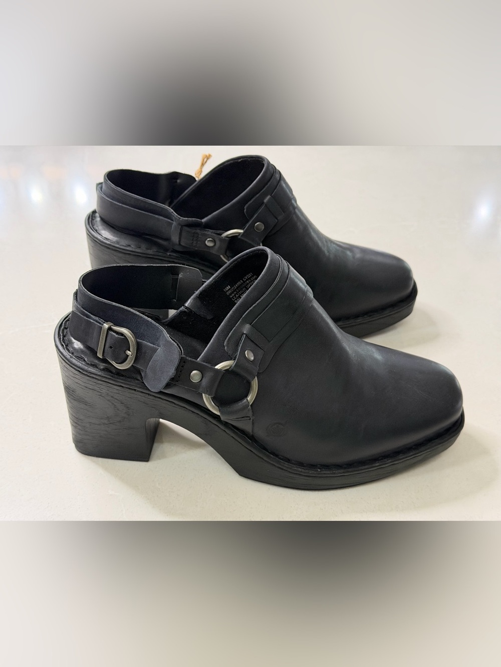 NWT Børn Hudson Black Leather Slingback Harness Platform Clogs Size 10